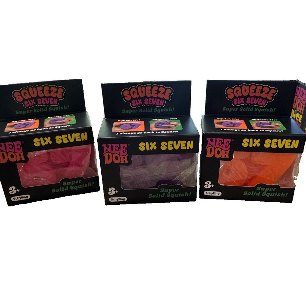 Schylling NeeDoh Six Seven 67 Super Solid Squish Lot of 3 Pink Purple Orange NEW